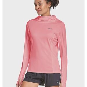 Baleaf Women's UPF 50+ Hiking Shirt With Face Cover Sz  L Pink